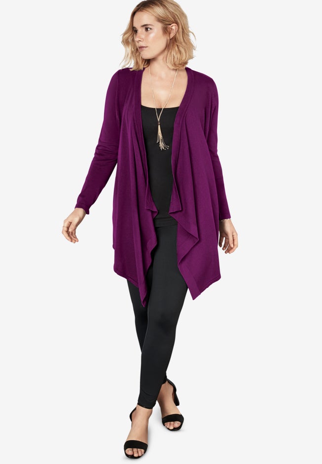 Plus Size Lightweight Handkerchief Hem Cardigan Sweater image number 1