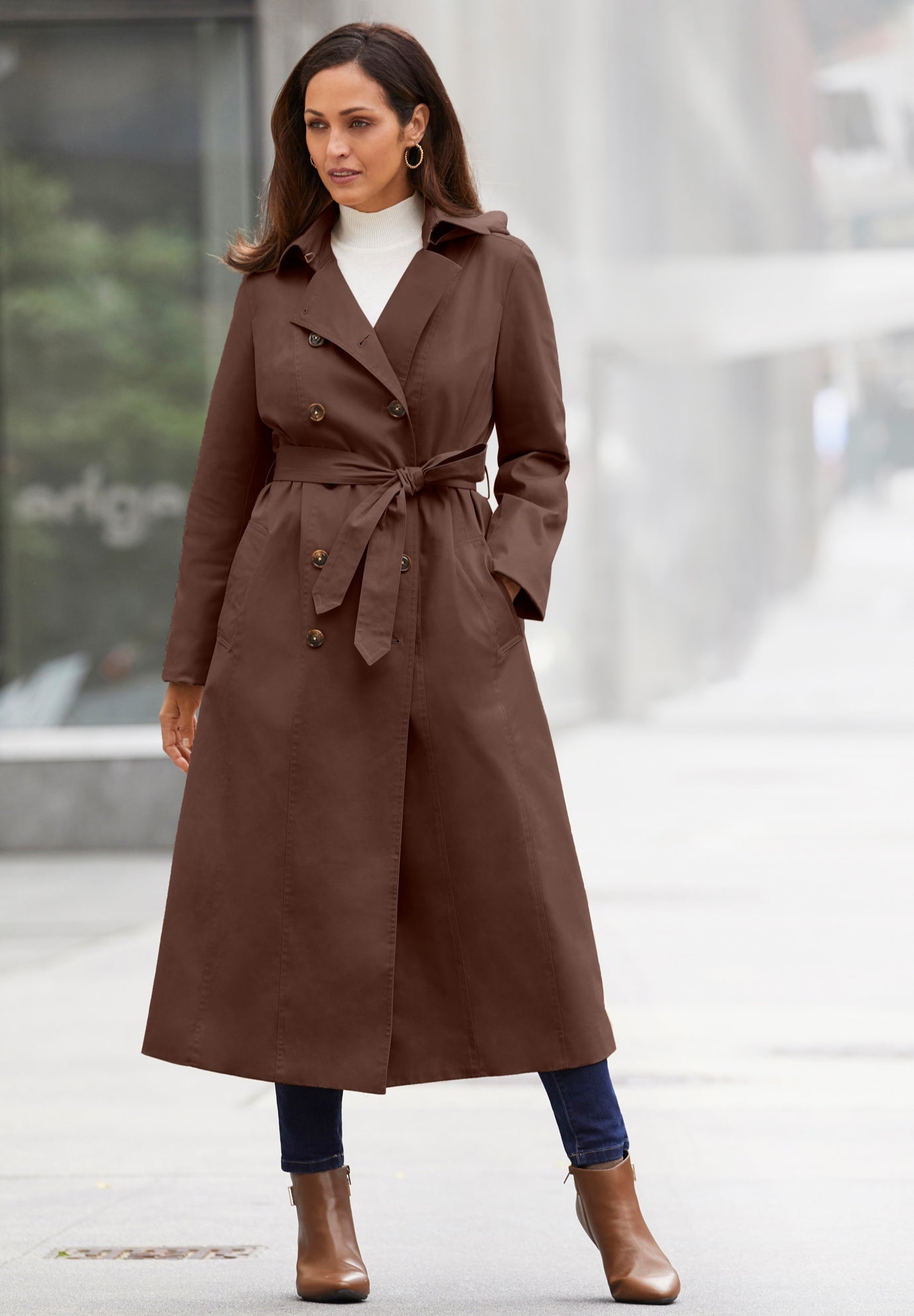 Double-Breasted Long Trench Raincoat image number 0