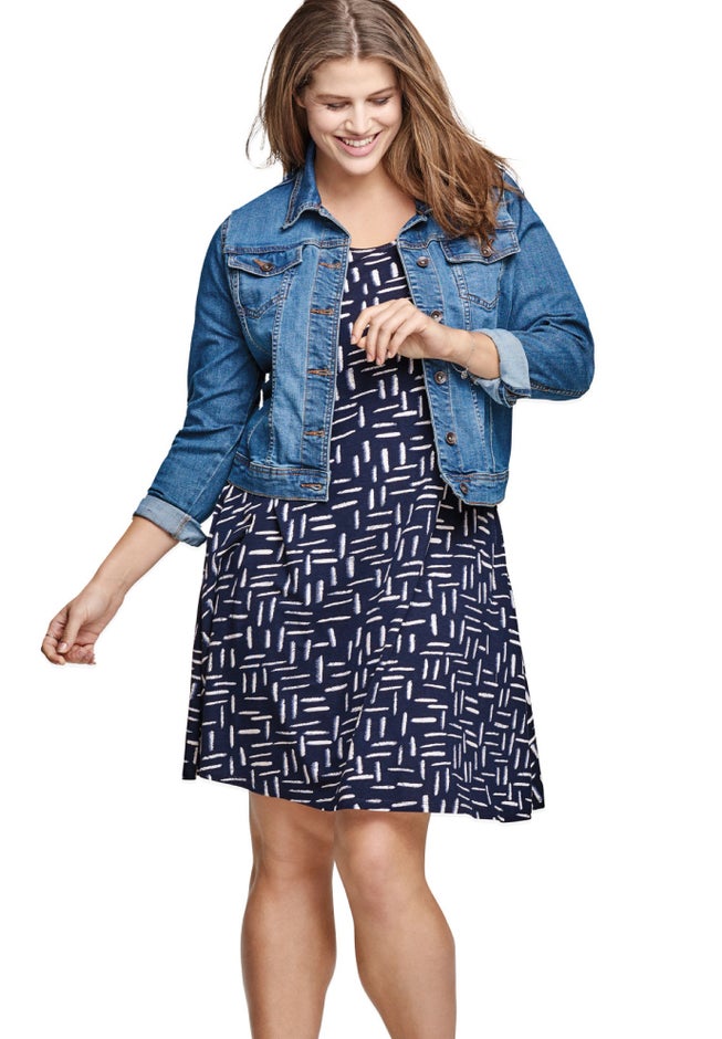 Short Sleeve A-Line Knit Dress image number 2