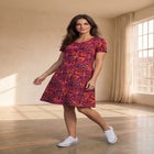 Stretch Knit Scoop Neck Short Sleeve A Line Dress image number null