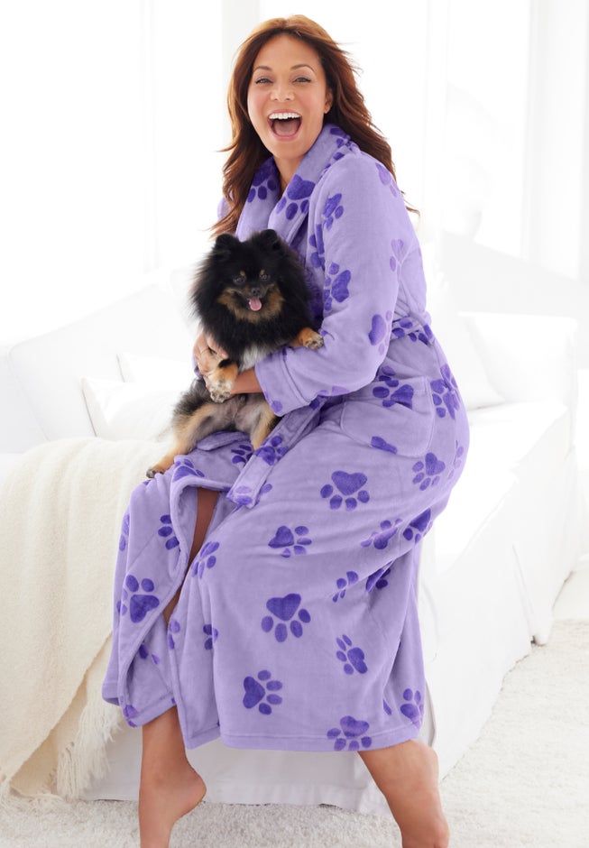 Dreams & Co. Plus Size Plush Wrap Robe - White Stars Dreams & Co. Plus Size Plush Wrap Robe - White Stars