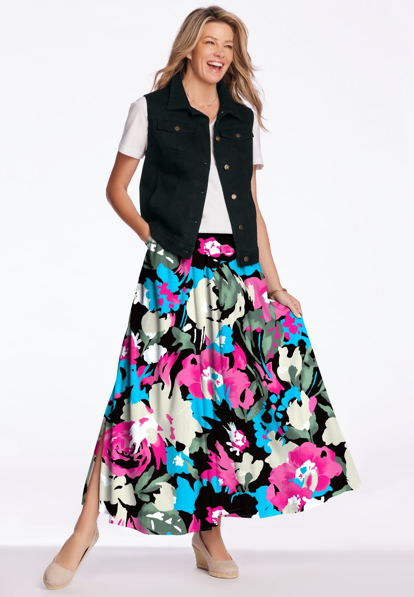Pull-On Elastic Waist Soft Maxi Skirt image number 0