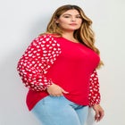 Mix Media Heart Sleeve Top image number null
