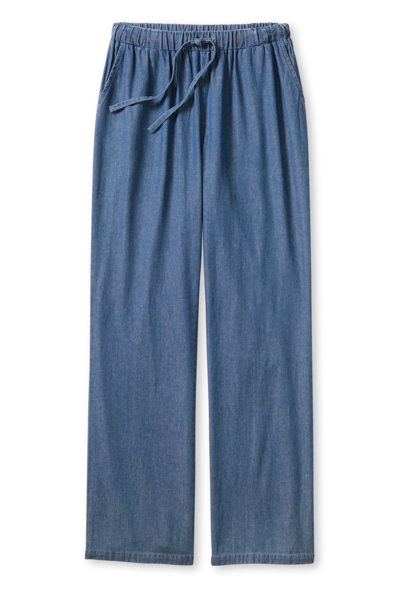 Wide-Leg Drawstring Denim Pants image number 1