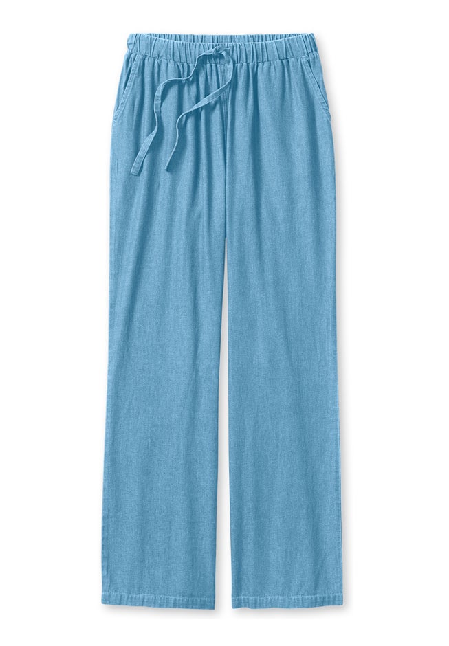 Wide-Leg Drawstring Denim Pants image number 1