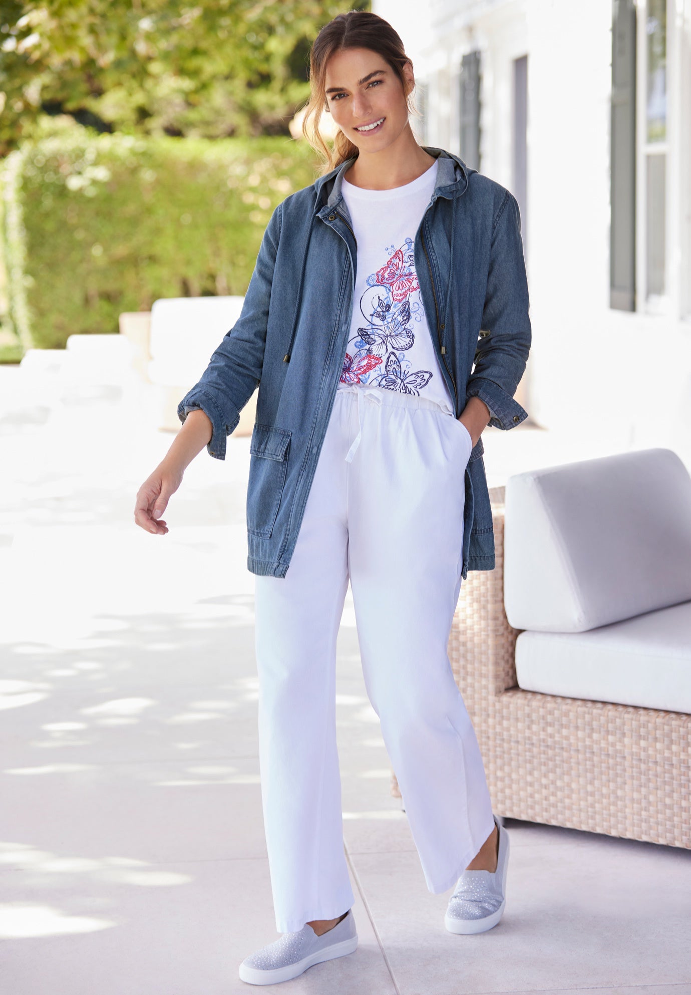 Wide-Leg Drawstring Denim Pants image number 0