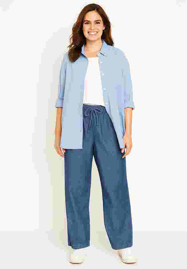 Drawstring Wide-Leg Denim Pant image number 0
