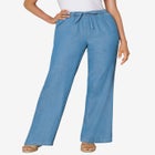 Wide-Leg Drawstring Denim Pants image number null