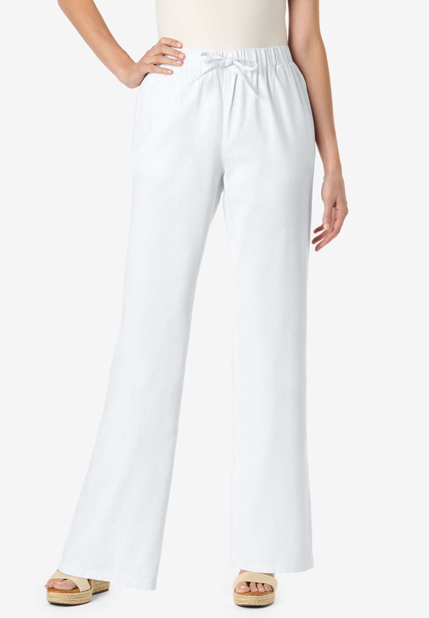 Wide-Leg Drawstring Denim Pants image number 1