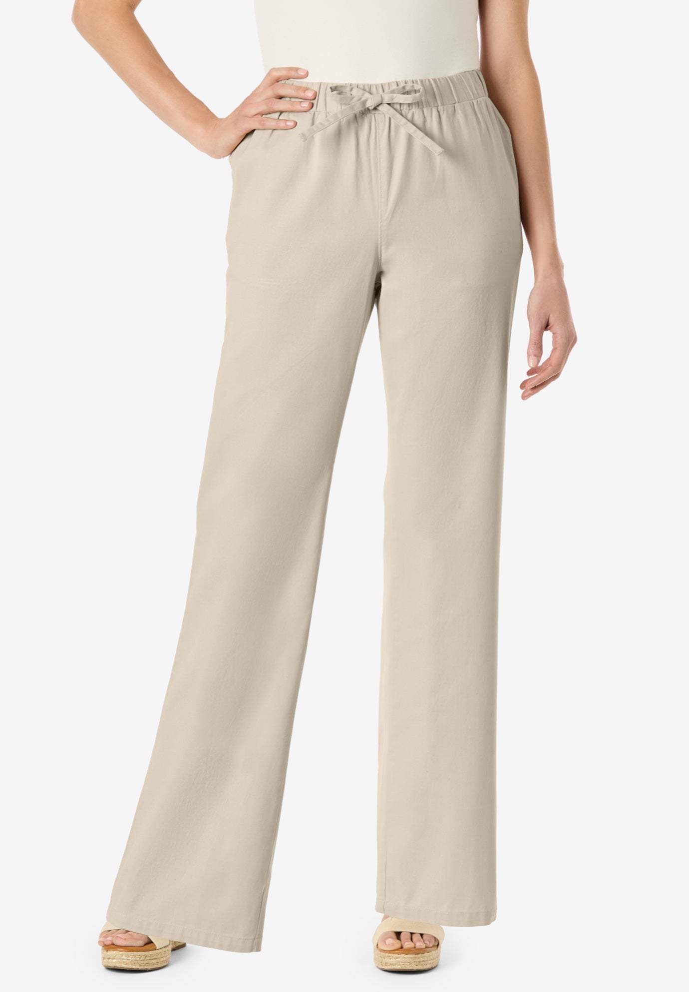 Wide-Leg Drawstring Denim Pants image number 0