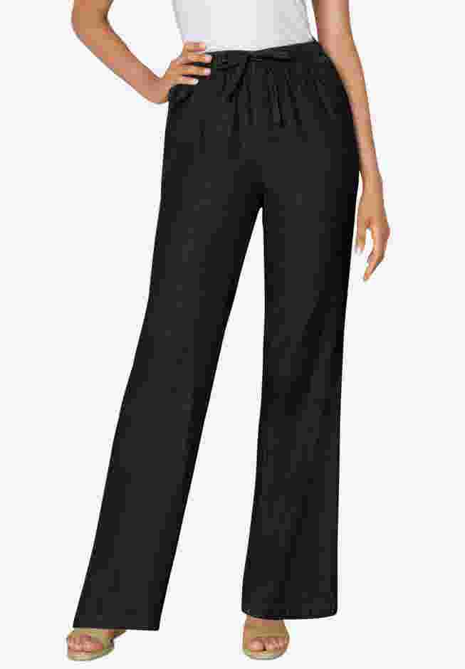 Wide-Leg Drawstring Denim Pants image number 0