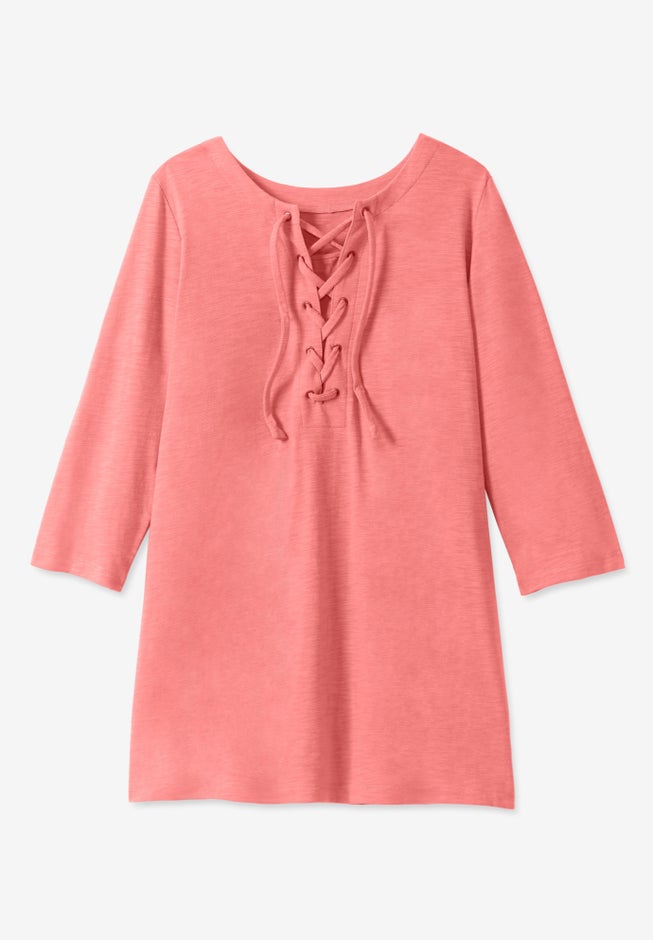 Lace-Up Three-Quarter Sleeve Tee image number 5