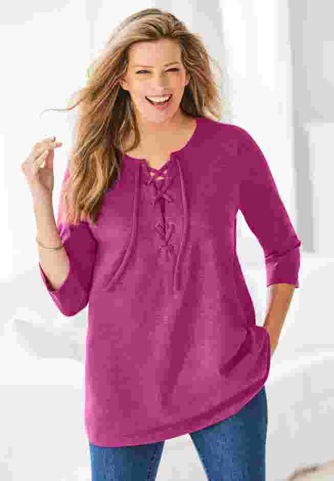 Lace-Up Three-Quarter Sleeve Tee image number 6