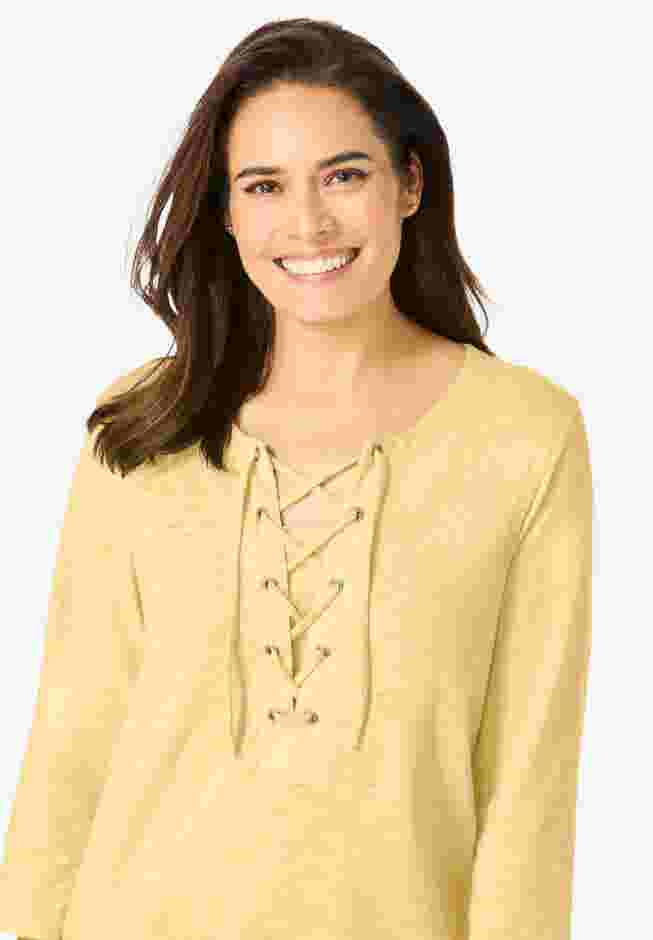 Lace-Up Three-Quarter Sleeve Tee image number 3
