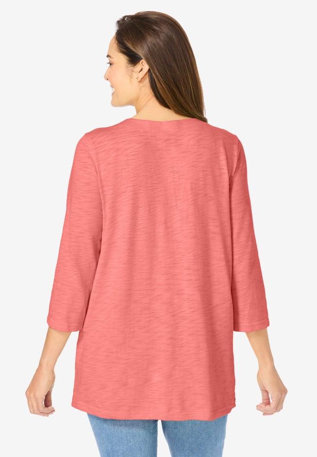 Lace-Up Three-Quarter Sleeve Tee image number 1