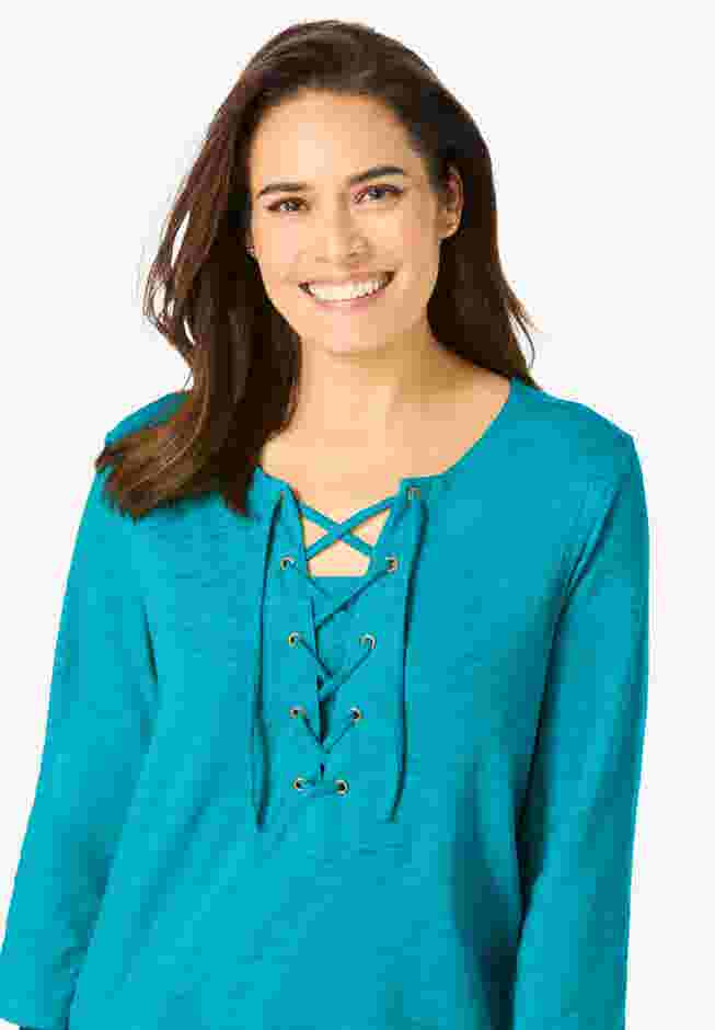 Lace-Up Three-Quarter Sleeve Tee image number 3