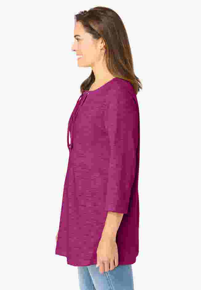 Lace-Up Three-Quarter Sleeve Tee image number 2