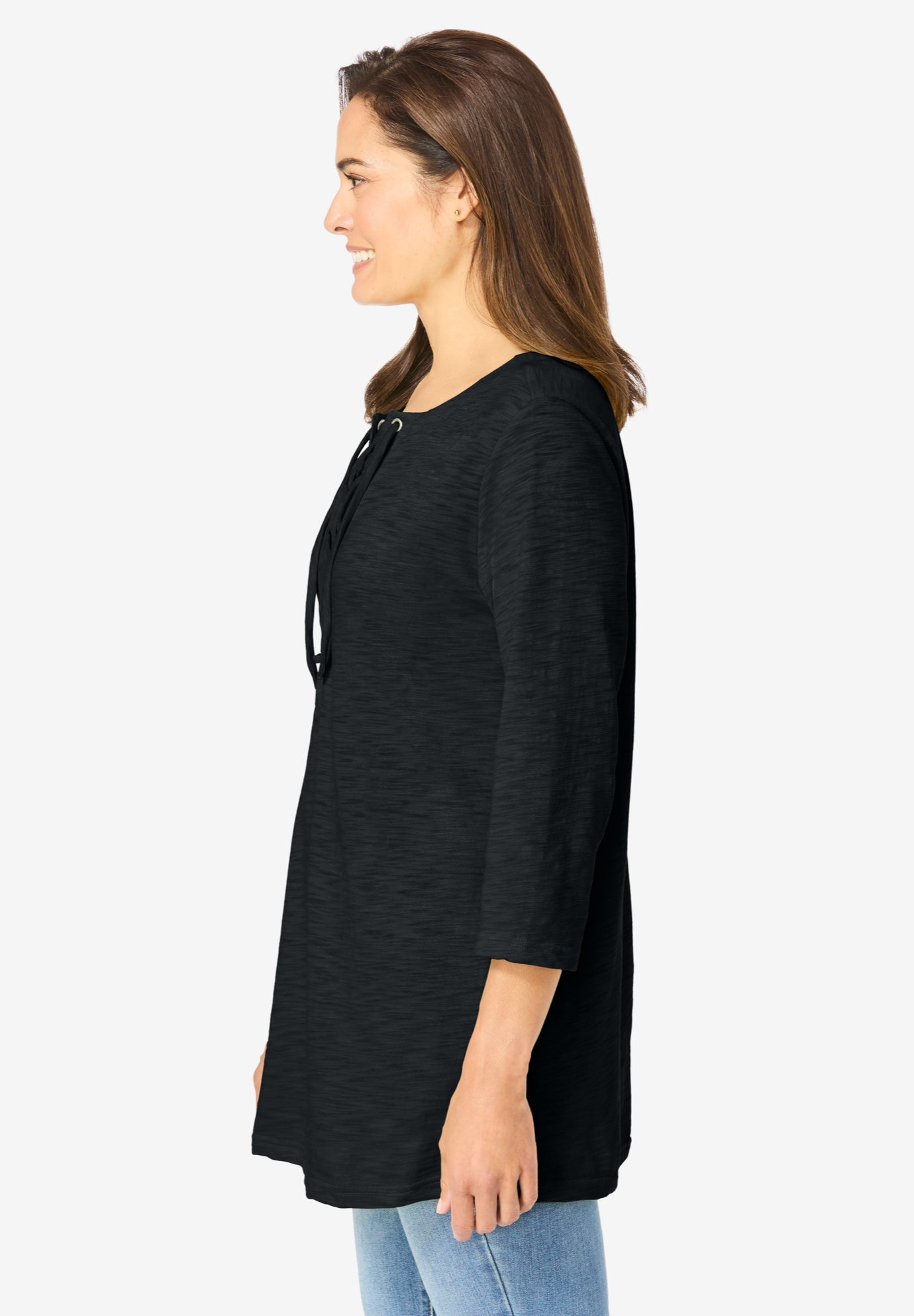 Lace-Up Three-Quarter Sleeve Tee image number 2