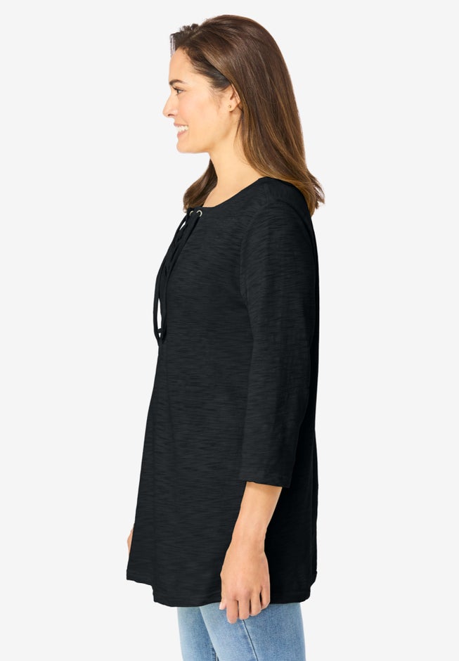 Lace-Up Three-Quarter Sleeve Tee image number 2