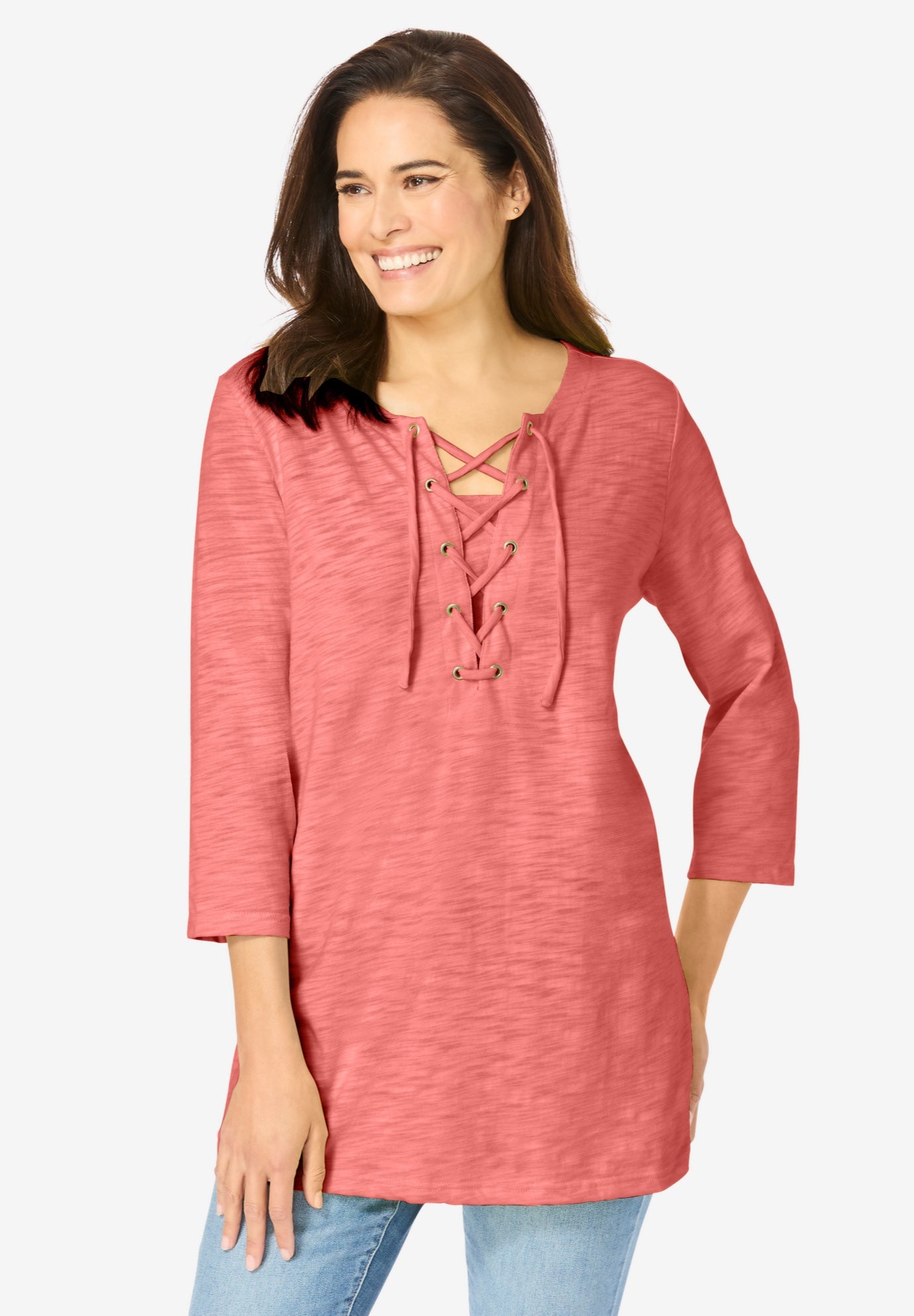 Lace-Up Three-Quarter Sleeve Tee image number 0