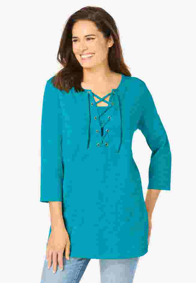 Lace-Up Three-Quarter Sleeve Tee image number 0