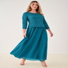Plus Size Sequin Lace Three Quarter Sleeve A-Line Gown image number 0
