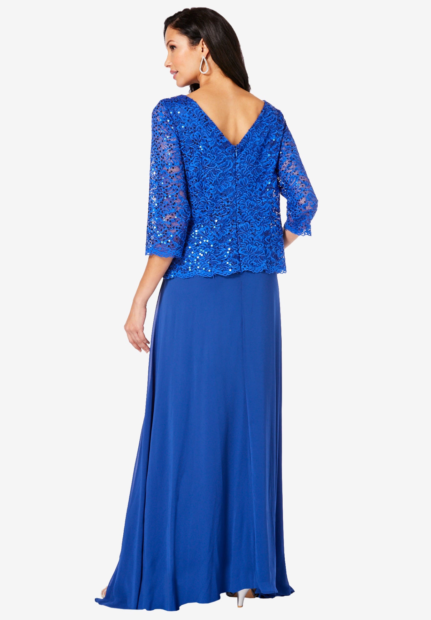 Plus Size Sequin Lace Three Quarter Sleeve A-Line Gown image number 1