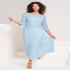 Plus Size Sequin Lace Three Quarter Sleeve A-Line Gown image number 0