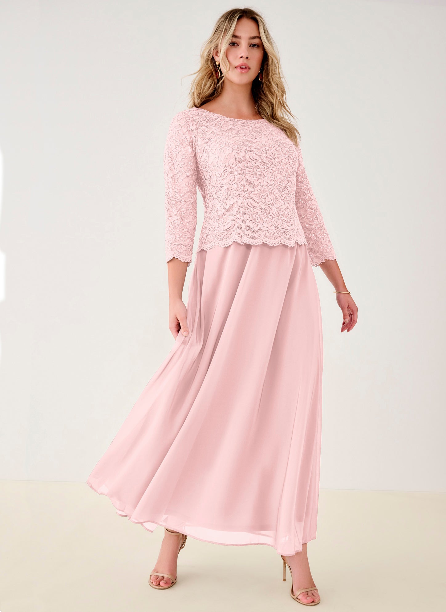 Plus Size Sequin Lace Three Quarter Sleeve A-Line Gown image number 0