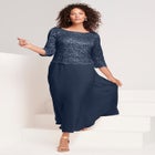 Plus Size Sequin Lace Three Quarter Sleeve A-Line Gown image number 0