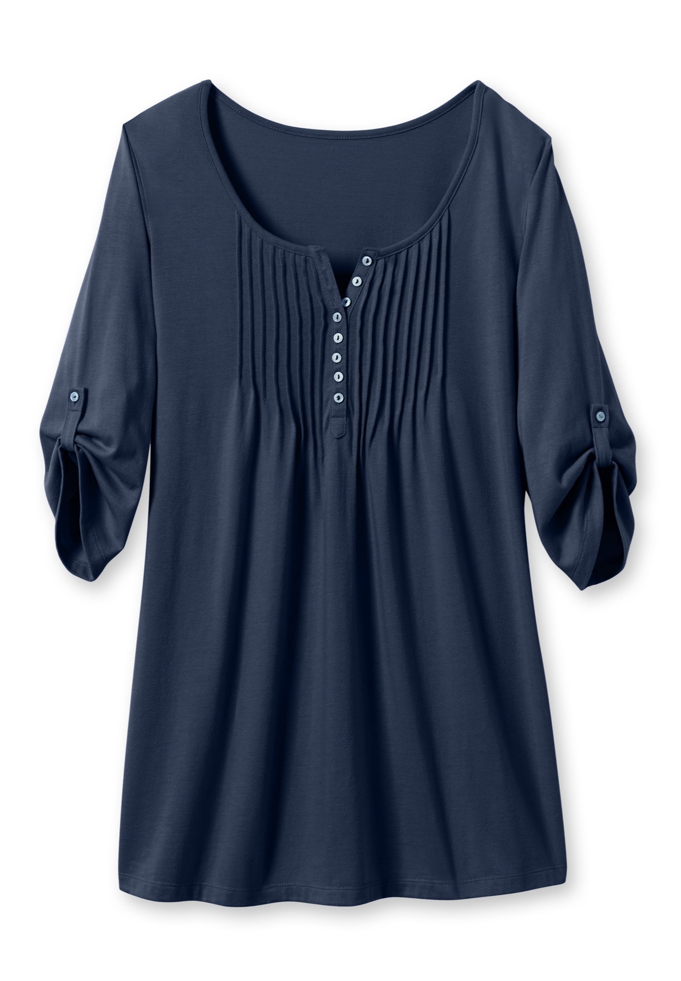 7-Day Three-Quarter Sleeve Pintucked Henley Tunic image number 1