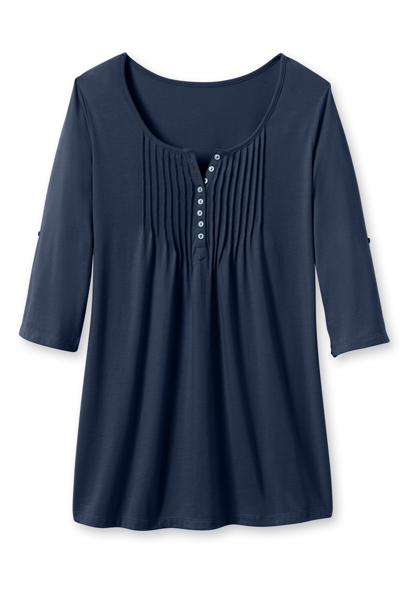 7-Day Three-Quarter Sleeve Pintucked Henley Tunic image number 2