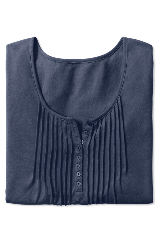 7-Day Three-Quarter Sleeve Pintucked Henley Tunic image number 5