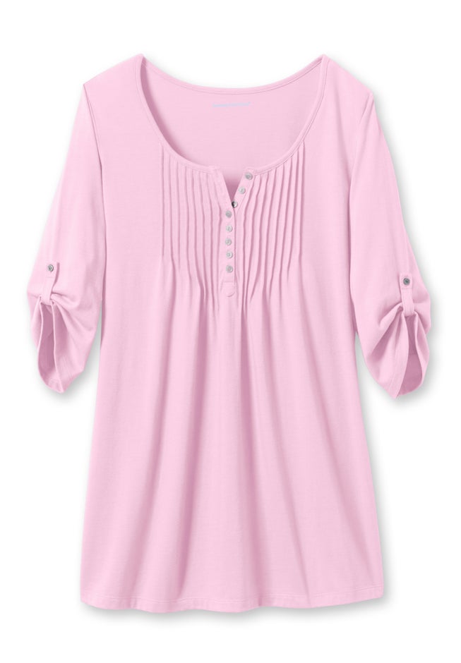 7-Day Three-Quarter Sleeve Pintucked Henley Tunic image number 1
