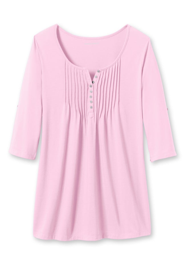 7-Day Three-Quarter Sleeve Pintucked Henley Tunic image number 2