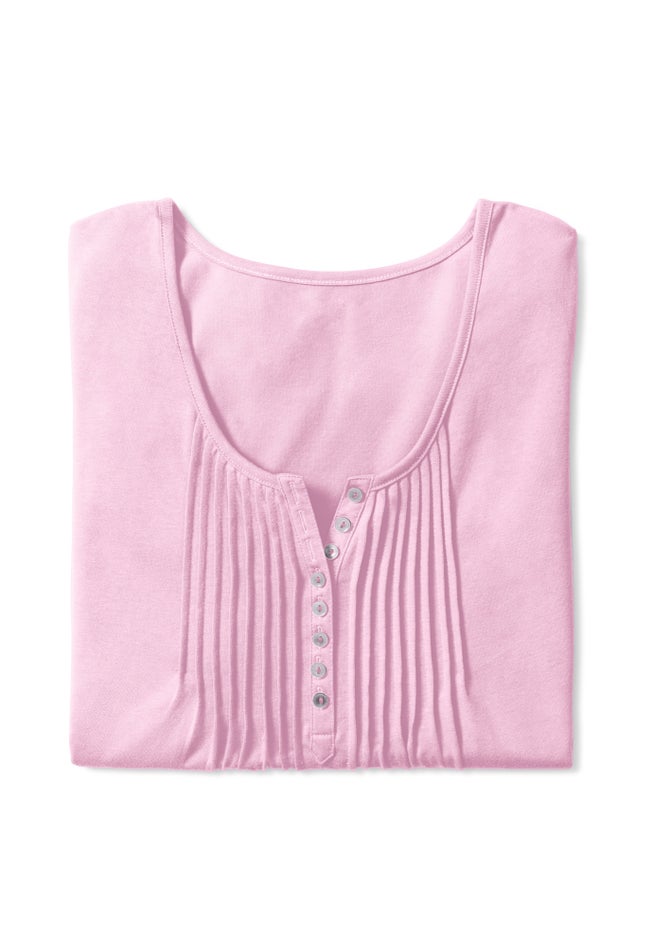 7-Day Three-Quarter Sleeve Pintucked Henley Tunic image number 5