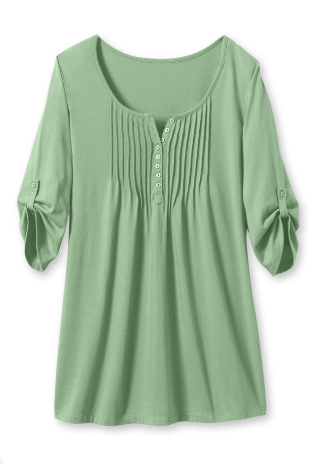 7-Day Three-Quarter Sleeve Pintucked Henley Tunic image number 1