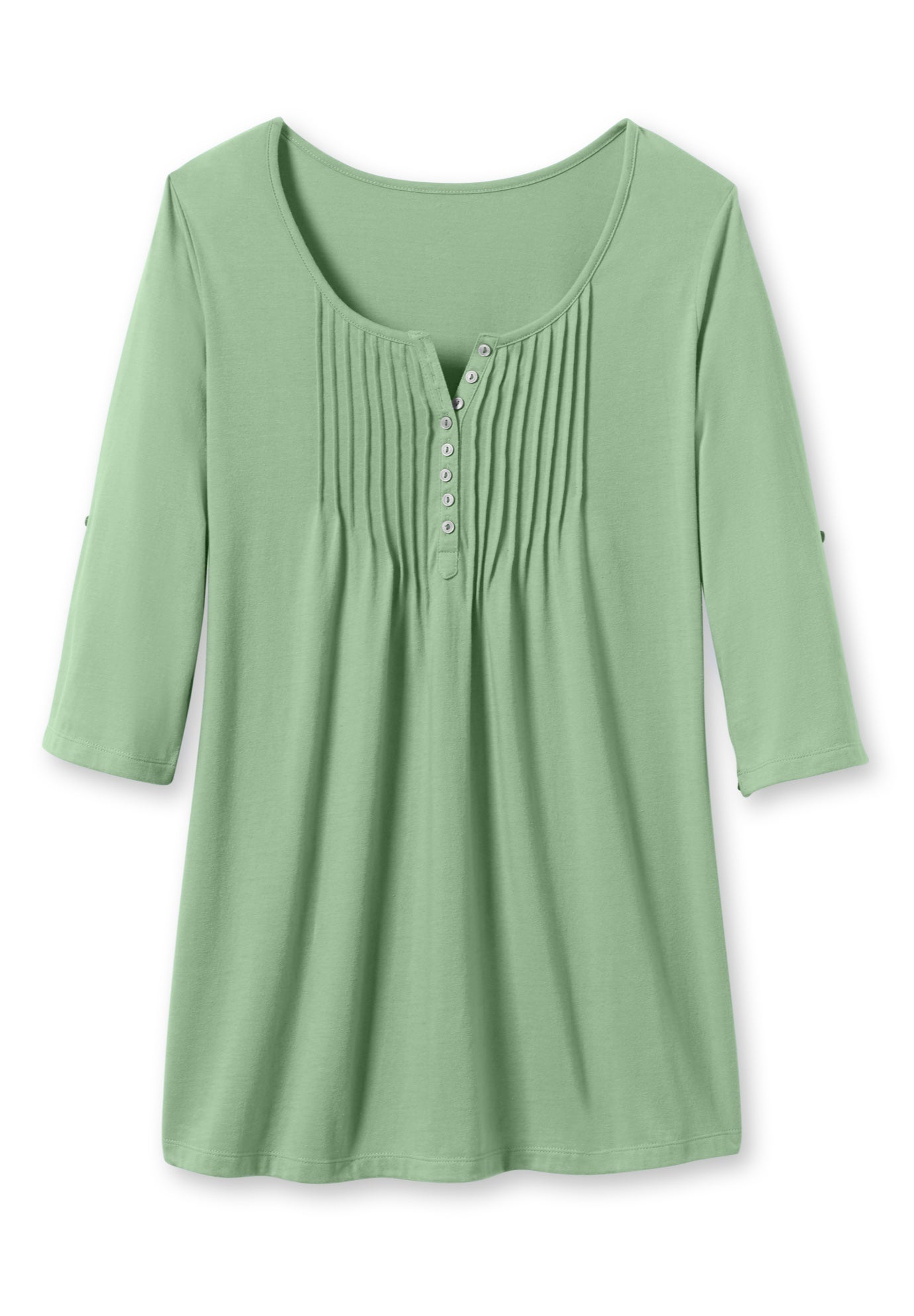 7-Day Three-Quarter Sleeve Pintucked Henley Tunic image number 2