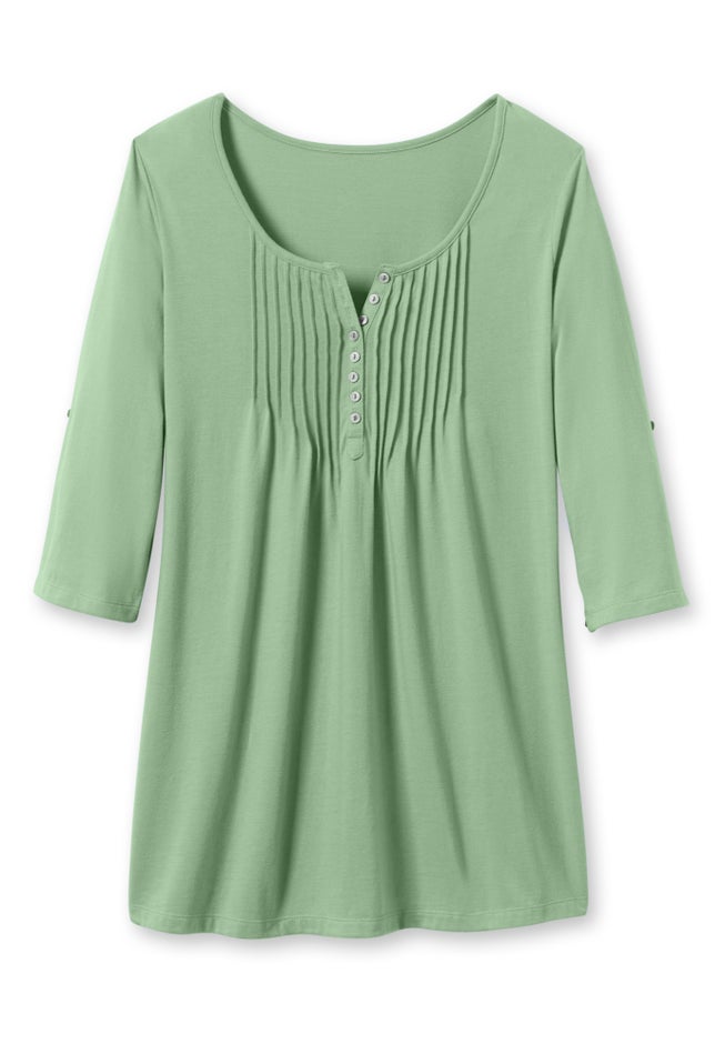 7-Day Three-Quarter Sleeve Pintucked Henley Tunic image number 2