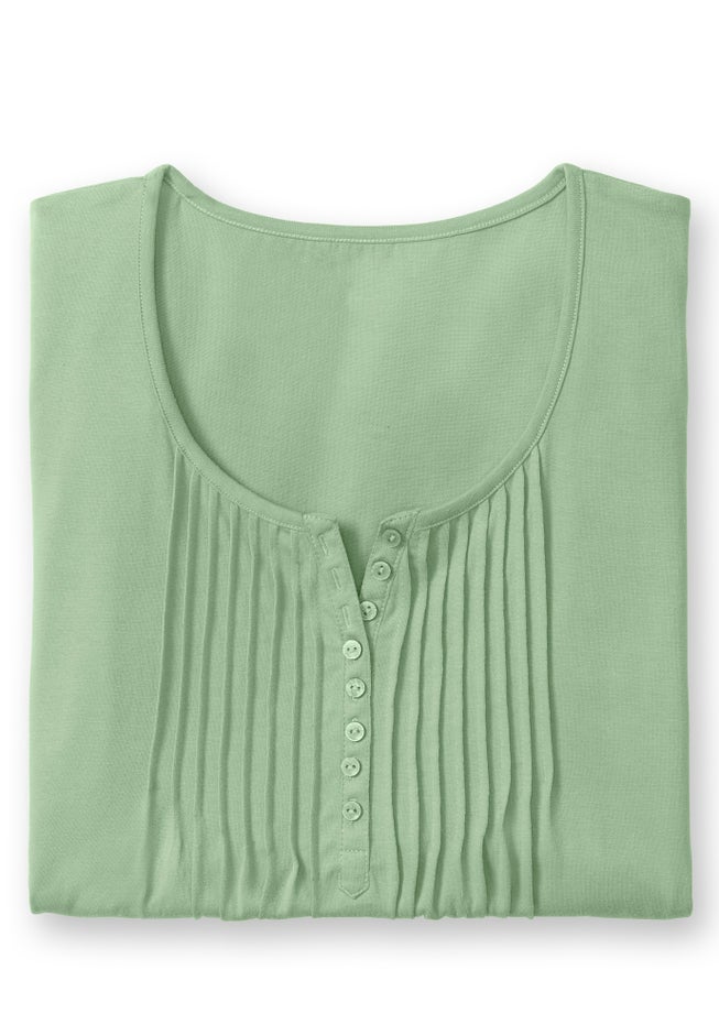 7-Day Three-Quarter Sleeve Pintucked Henley Tunic image number 5