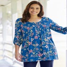 7-Day Three-Quarter Sleeve Pintucked Henley Tunic image number null