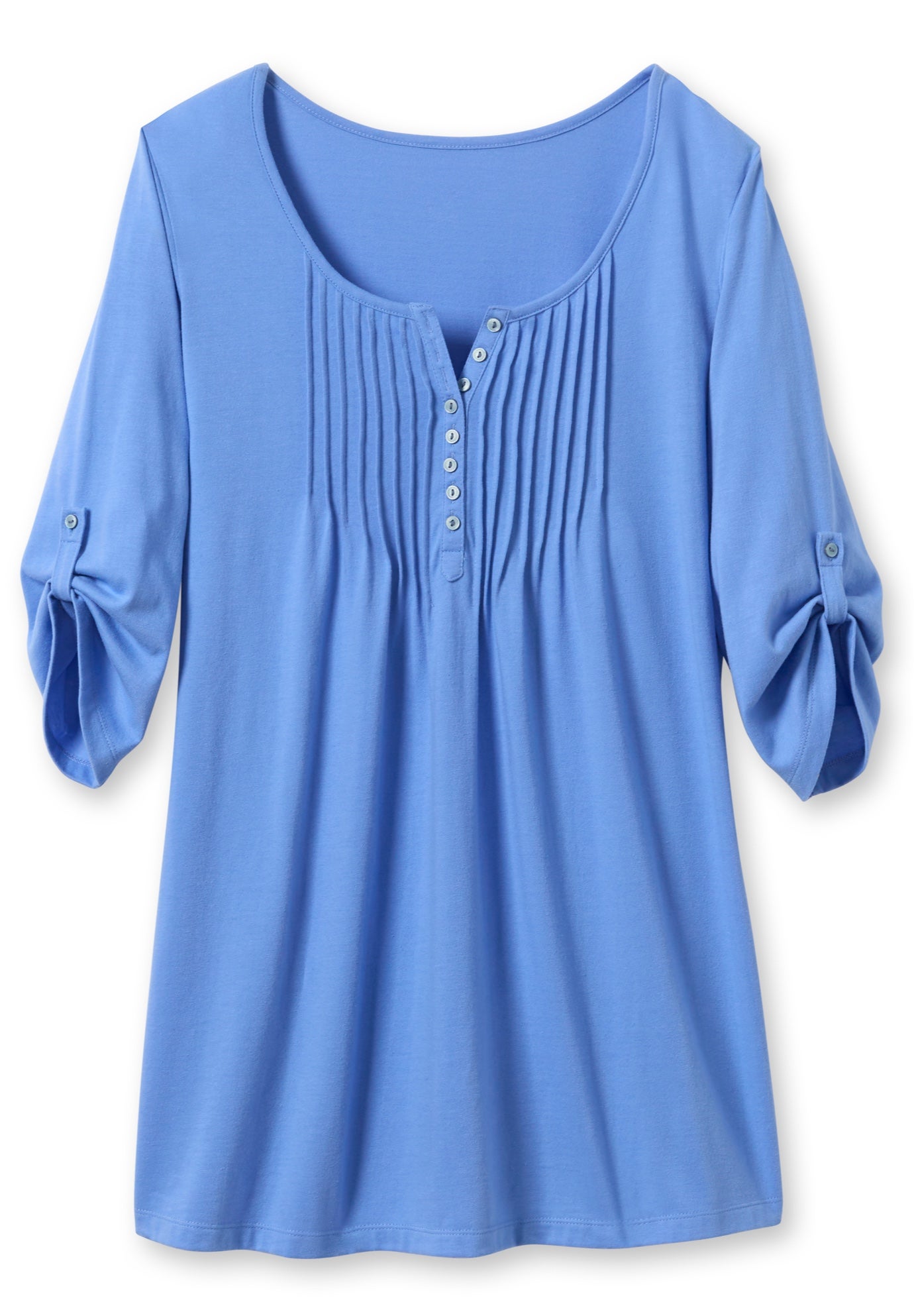 7-Day Three-Quarter Sleeve Pintucked Henley Tunic image number 1