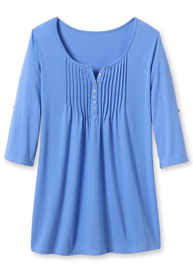 7-Day Three-Quarter Sleeve Pintucked Henley Tunic image number 2
