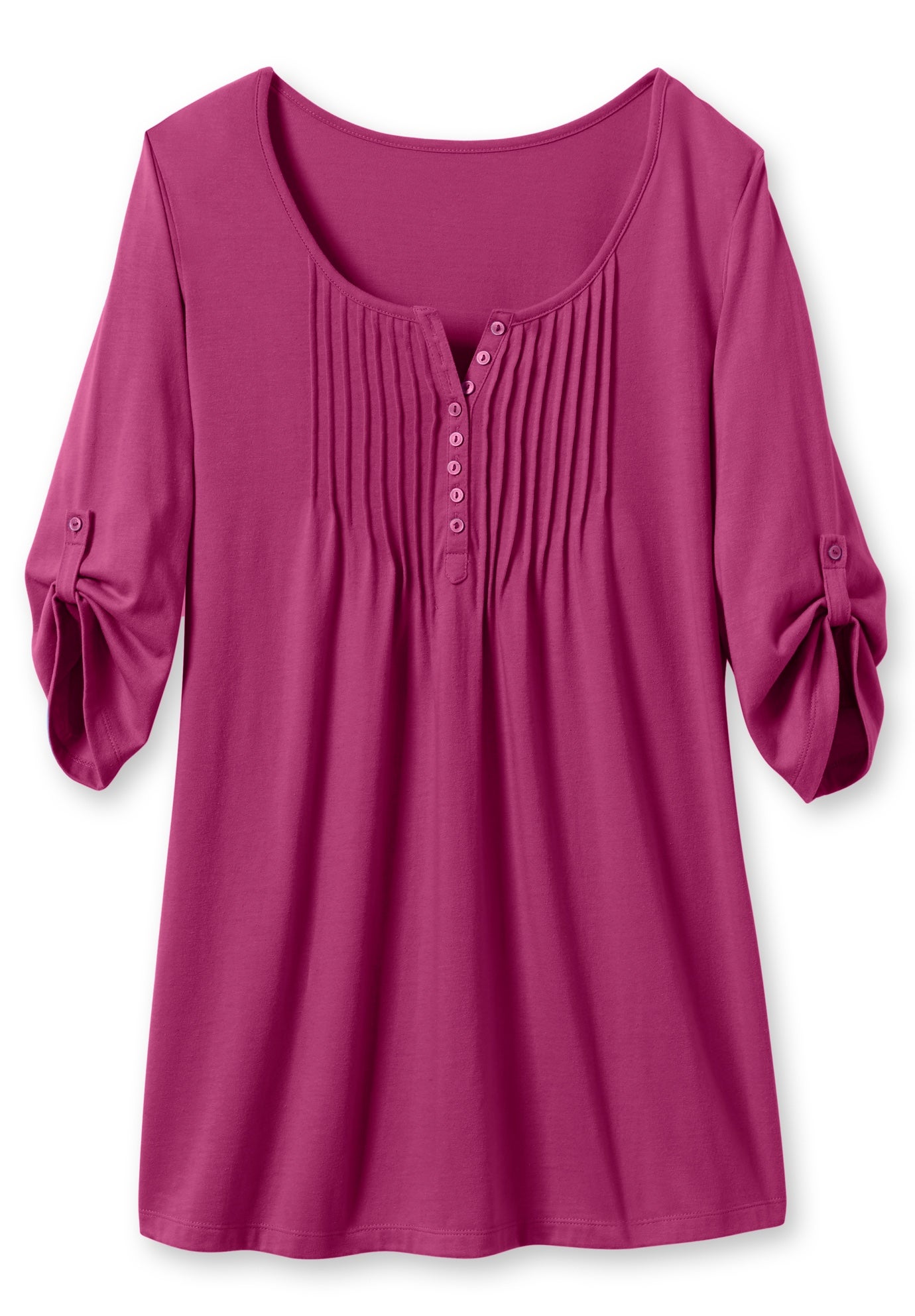 7-Day Three-Quarter Sleeve Pintucked Henley Tunic image number 1