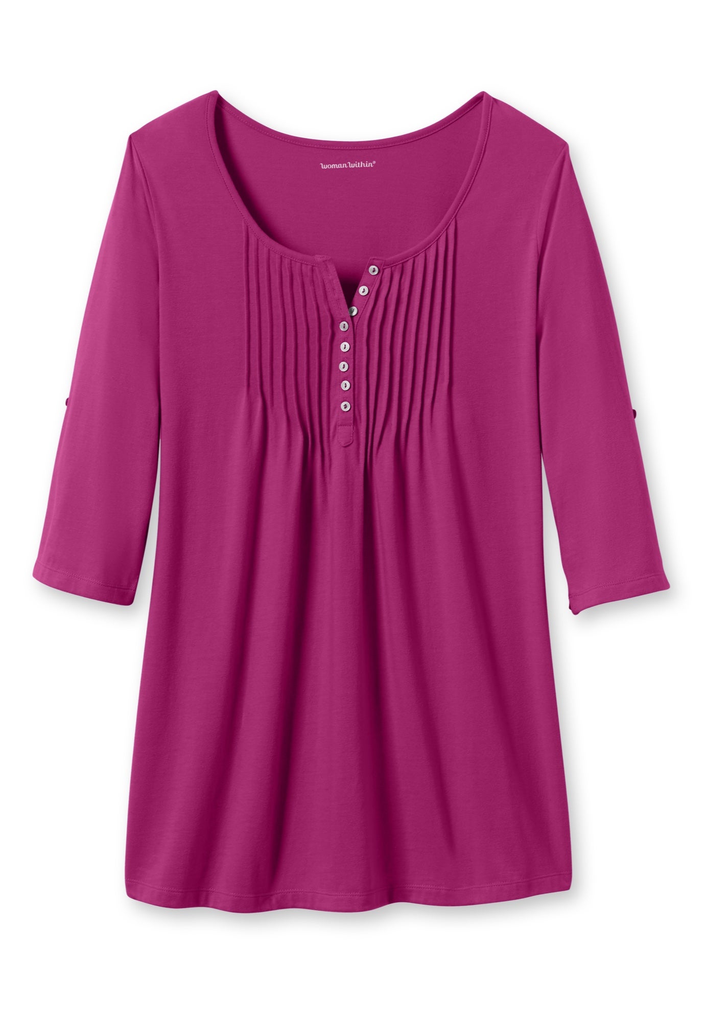 7-Day Three-Quarter Sleeve Pintucked Henley Tunic image number 2