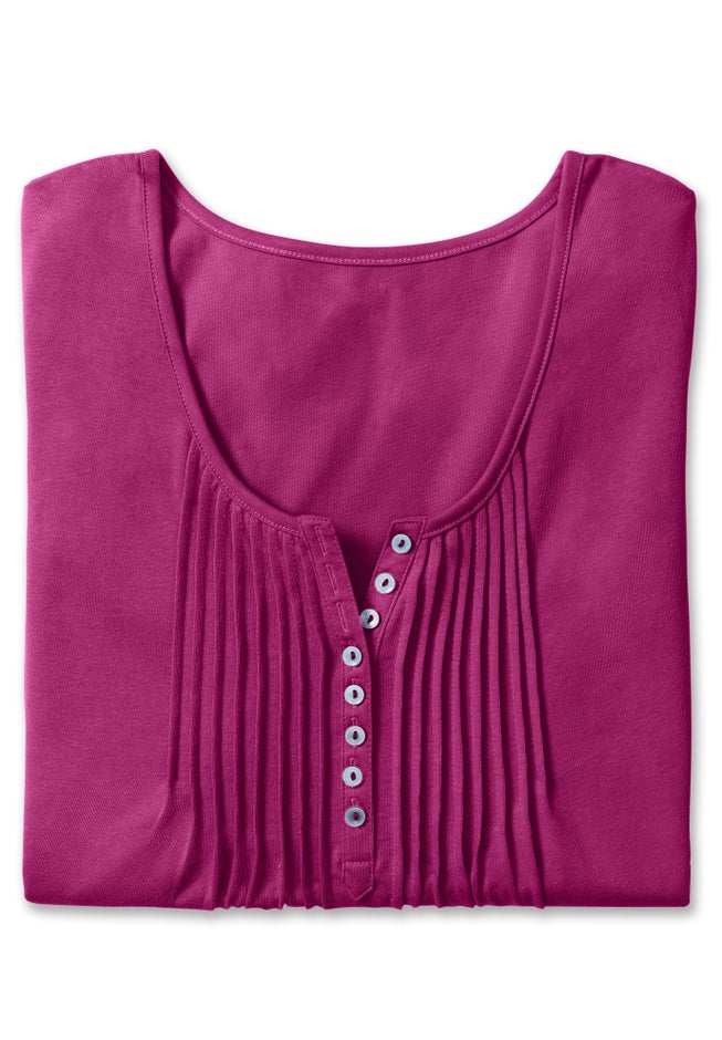 7-Day Three-Quarter Sleeve Pintucked Henley Tunic image number 5