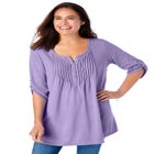 7-Day Three-Quarter Sleeve Pintucked Henley Tunic image number null