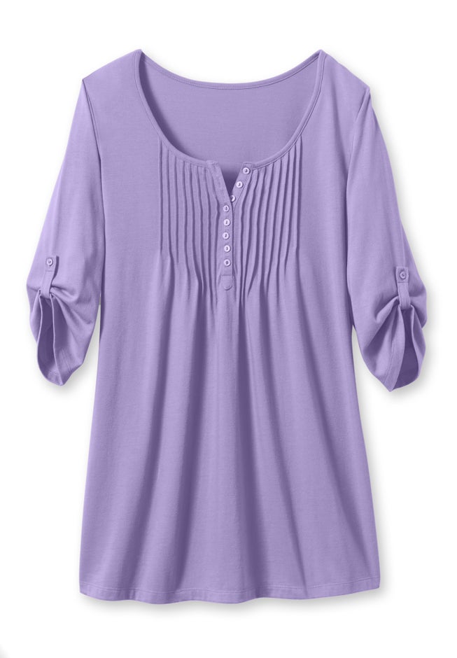 7-Day Three-Quarter Sleeve Pintucked Henley Tunic image number 1
