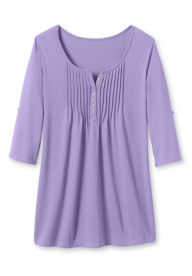 7-Day Three-Quarter Sleeve Pintucked Henley Tunic image number 2