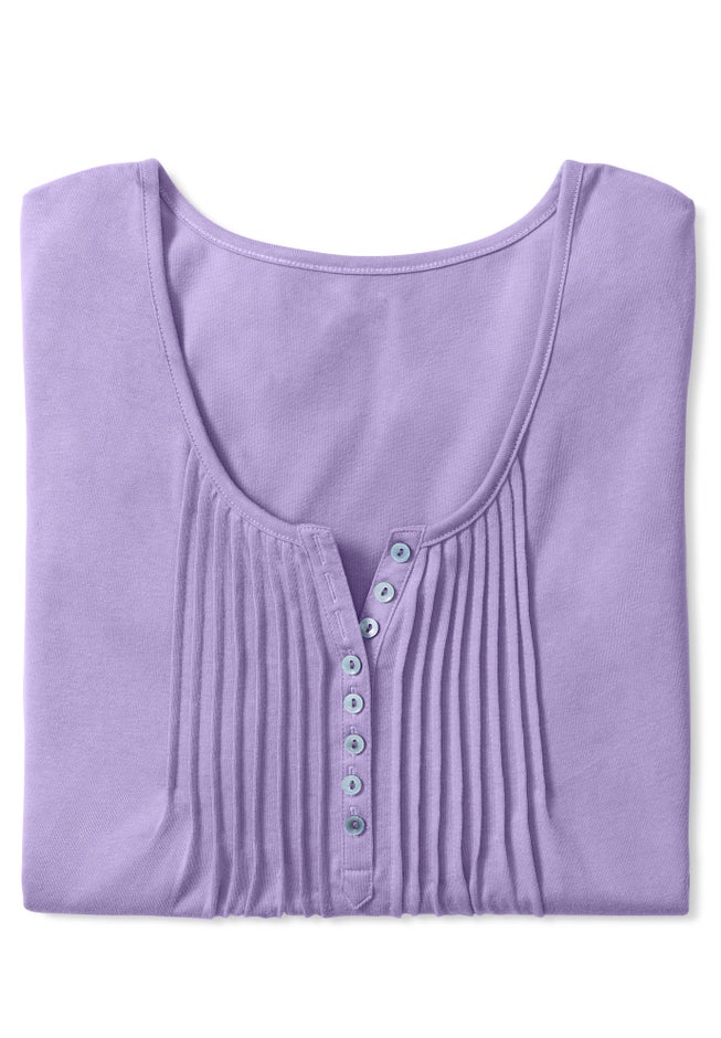 7-Day Three-Quarter Sleeve Pintucked Henley Tunic image number 5